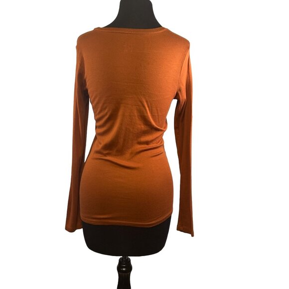 A New Day Womens Long Sleeve Rust Top Modal Blend Fitted Solid X-Small Pre-Owned - Picture 4 of 6